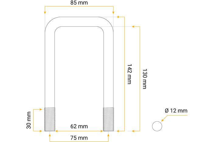 Abraçadeira quadrada M12 130/62/130