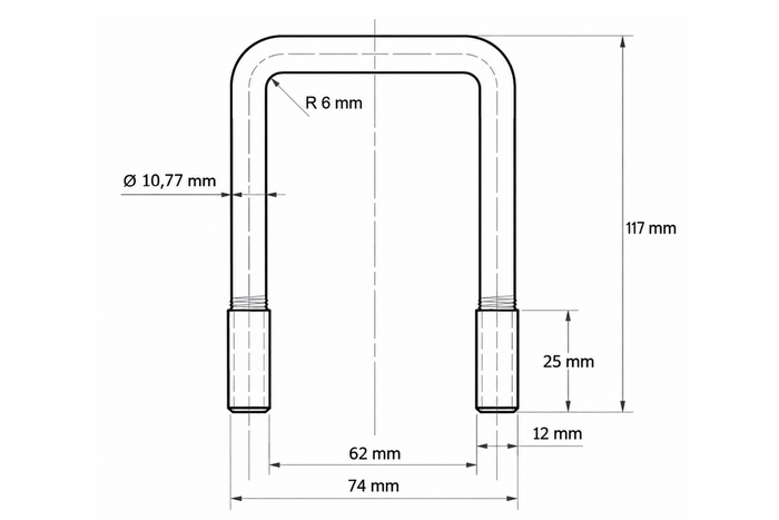 Grampo quadrado DROMET tipo C, M12, 62×117mm