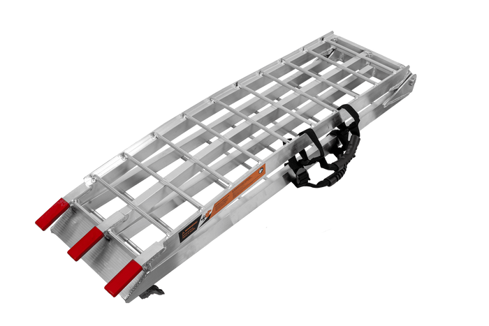 Rampas dobráveis UNITRAILER ALR002 em alumínio para reboques, 221 cm, 680 kg, com cinta, conjunto de 2 unidades.