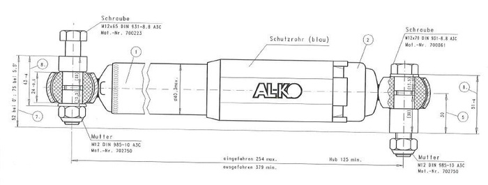 Amortecedor de eixo de reboque AL-KO Octagon 1350 -2700 kg azul