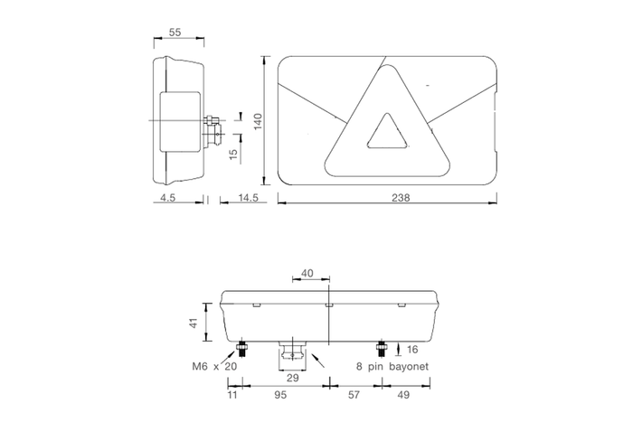 Lanternas traseiras ASPÖCK MULTIPOINT III com encaixe de baioneta de 8 pinos e 7 funções (esquerda + direita).
