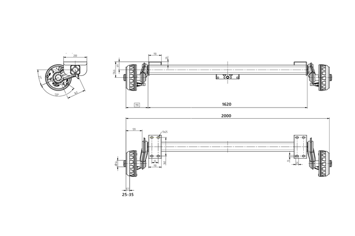 Eixo com freio KNOTT P11359.014 VGB13 para reboque de barco, 1350 kg, 1500 mm, 2000 mm, 5x112